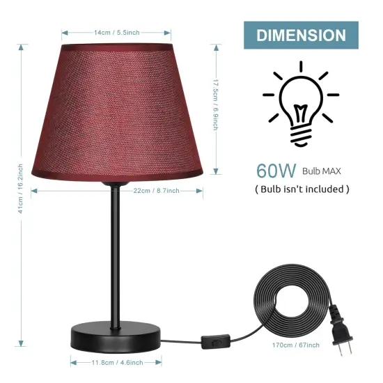 2pcs Vintage Brushed Red Modern Bedside Table Lamp {2}