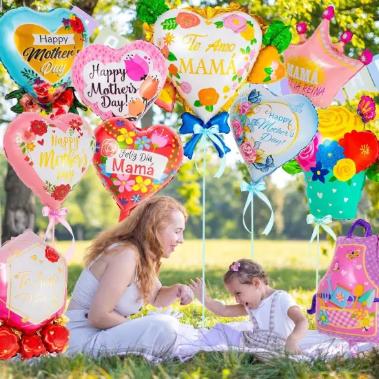 12 Pcs Mother's Day Foil Balloons, Happy Mom Mama Balloons, Mother's Day Heart Mylar Balloon for Best Ever Mom Party Birthday Decorations Supplies {5}