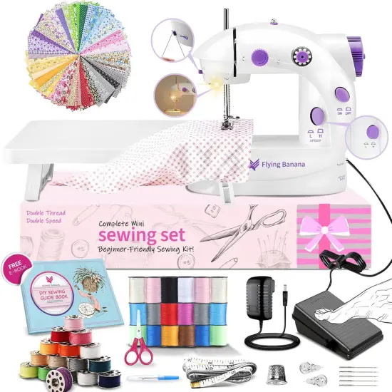 Mini Sewing Machine for Beginners-Maquina de Coser, Easy Automatic Sewing Machine with Extension Table, Household Electric Portable Sewing Tool with Sewing Kit, Small, for All Age, Kids or Adults {1}