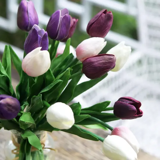 Tulips Artificial Flowers &ndash; 15 Stems Faux Tulip Bouquet in Gift Box {2}