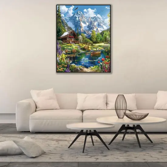 Landscape Paint by Numbers Kit for Adults On Canvas,DIY Easy Adult Paint by Number Kits Forest Log Cabin,Paint by Color Eagle Acrylic Paint Painting Home Wall Decor 16x20inch (Without Frame) {2}