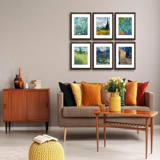 11x11 Picture Frame Set of 6 with Real Glass for Pictures 8x8 with Mat or 11x11 Without Mat, Wall Gallery or Tabletop display Photo Frames in Walnut {5}