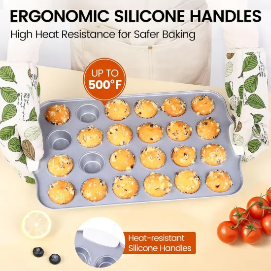 Muffin Pan Set - 12-Cup and 24-Cup Mini With Heat-Resistant Handles, Healthy Nonstick Coating, PFOA & PFAS-Free for Homemade Cupcakes, Oven and Dishwasher Safe - Set of 2 {2}