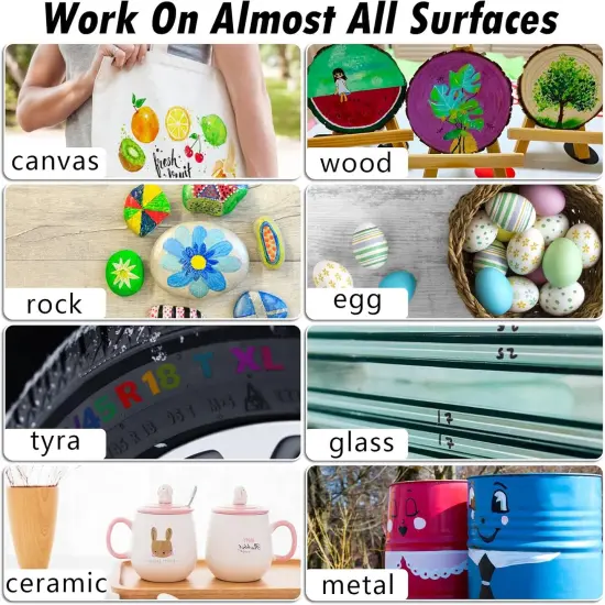 White Paint Markers, 8 Pack Oil-Based Waterproof Quick Dry and Permanent Paint Pen Set for Rocks Painting, Wood, Plastic, Canvas, Glass, Mugs, Metal, Tire, Stone, DIY Craft {5}