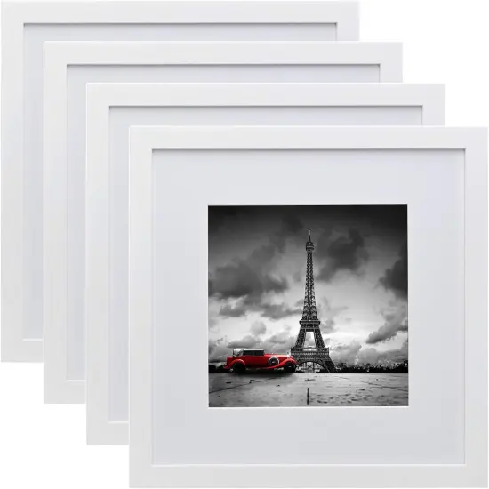 12x12 Picture Frames White, Wood Frames with HD Plexiglass for Pictures 8x8 with Mat or 12x12 without Mat, Wall Mounting Display, Set of 4 {1}