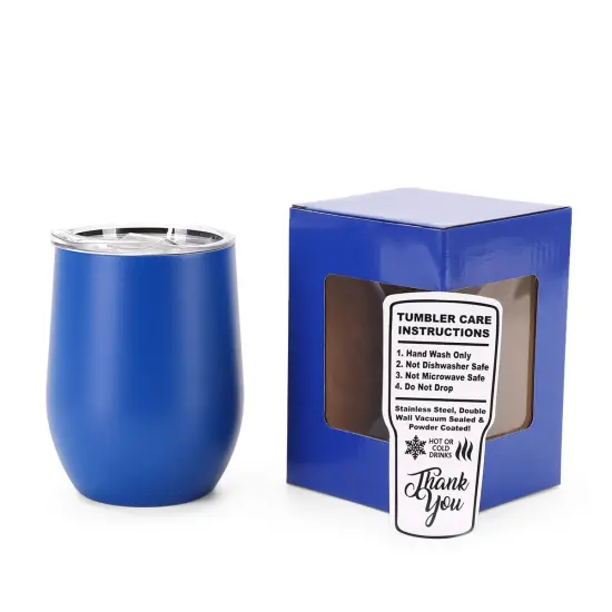 Makerflo 12 oz Powder Coated Wine Tumbler with Leak-Proof Clear Lid, Ideal for Craft and Personalization (Laser Engraving, UV DTF, Epoxy, and Vinyl) Blue {1}