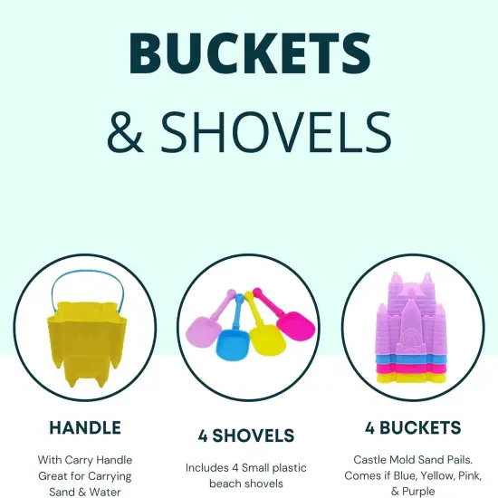 4E&rsquo;s Novelty 4 Sets Castle Beach Bucket & Shovel - Sand Castle Building Kit {6}