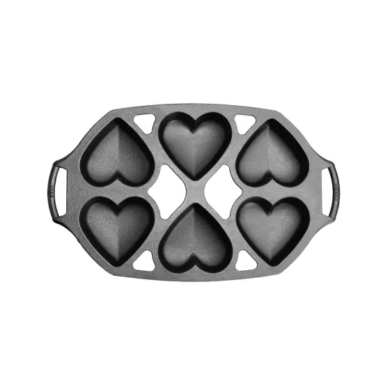 Lodge Cast Iron Mini Cake Pan, Makes 6 Heart-Shaped Cakes, Pre-seasoned Durable, and Perfect for Baking Muffins Brownies and More {1}