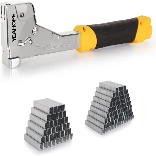 Heavy Duty Hammer Tacker with 6000 T50 Staples of 1/2, 3/8 inches, Steel Construction Manual Hammer Stapler with Anti-jam Magazine for Construction, Roofing, House Wrap, Insulation,Floor {1}