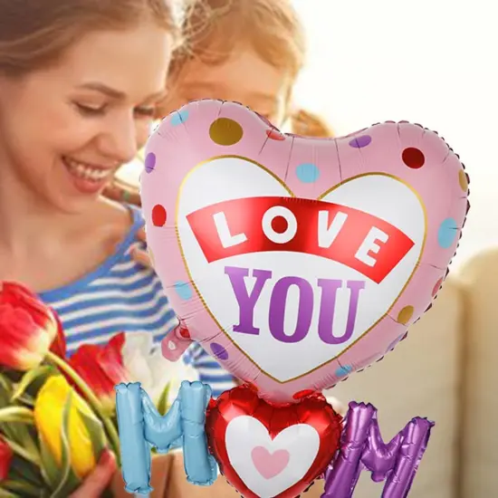 Love You Mom Balloons Mother's Day Balloons Mom Heart Foil Balloons for Mother's Day Themed Party Happy Mother's Day Party Supplies Decorations Party Sets-3 PCS {2}