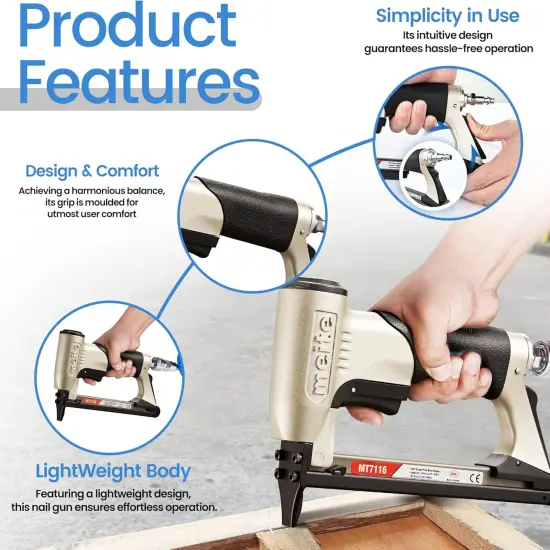 MT7116 Pneumatic Staple Gun - 22 Gauge 71 Series 3/8-Inch Crown 1/4-Inch to 5/8-Inch Length Air Upholstery Staple Gun Fine Wire Upholstery Stapler Gun {3}