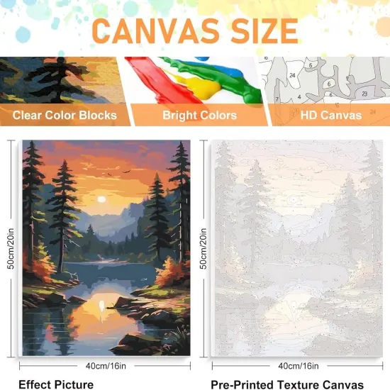 Paint by Numbers Kit for Adults Framed Canvas - 16x20 Inch Lake Landscape Adult Paint by Number Kits with Frame, Sunset DIY Acrylic Framed Canvas for Painting Kits for Adults with Gift Box {3}