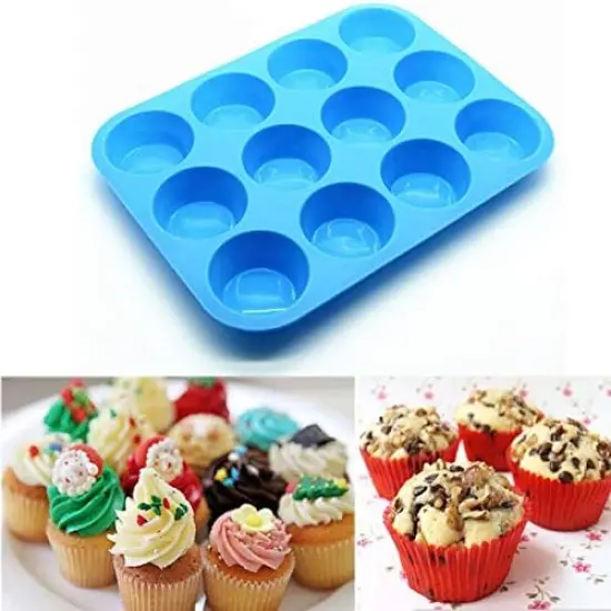 12 Cups Silicone Muffin Pan 2 Pack - Silicone Cupcake Pan Nonstick Silicone Molds Great for Making Muffin Cakes,Bread, Tart - BPA Free Baking Accessory {3}