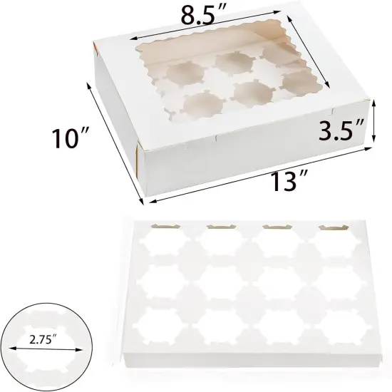 20 Pack Cupcake Boxes 12 Counts White Paper Cupcake Container with Inserts and Window, Bakery Container Dozen Cupcake Carrier Boxes for Muffins, Cookies, Pastry {2}