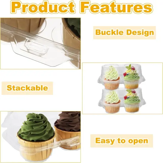 50PCS Cupcake Containers 4 Count, Clear Cupcake Holders 4 Count Plastic Cupcake Boxes 4 Count Cupcake Containers with Lids, Cupcake Carrier for Cake Store and Bakery {3}