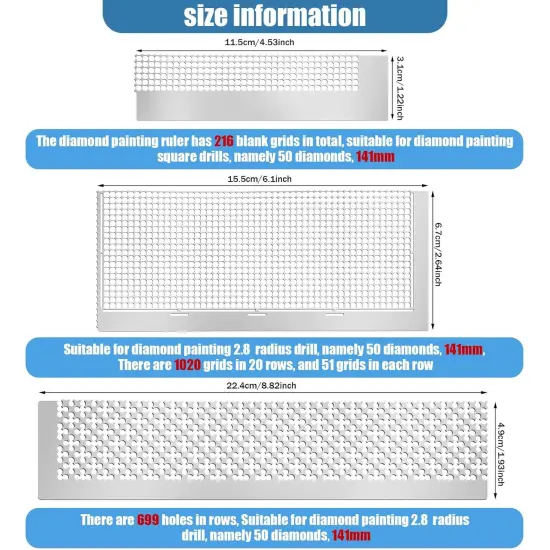 3 Pcs Diamond Painting Rulers Stainless Steel Art Rulers 5d Diamond Drawing Tool Accessories DIY Drawing Tools with 216 699 1020 Blank Grids 2 Pcs Painting Fix Tools for DIY Art Crafts {2}