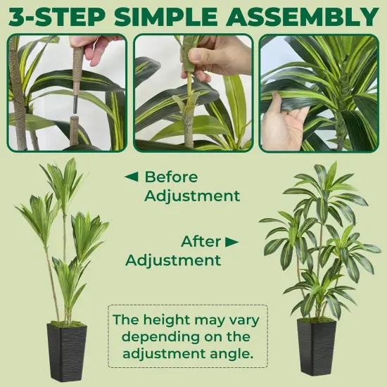 5FT Artificial Dracaena Silk Tree with Black Planter - Real Touch Fake Plant for Home & Office Decor, Faux Yucca Indoor Floor Tree {4}