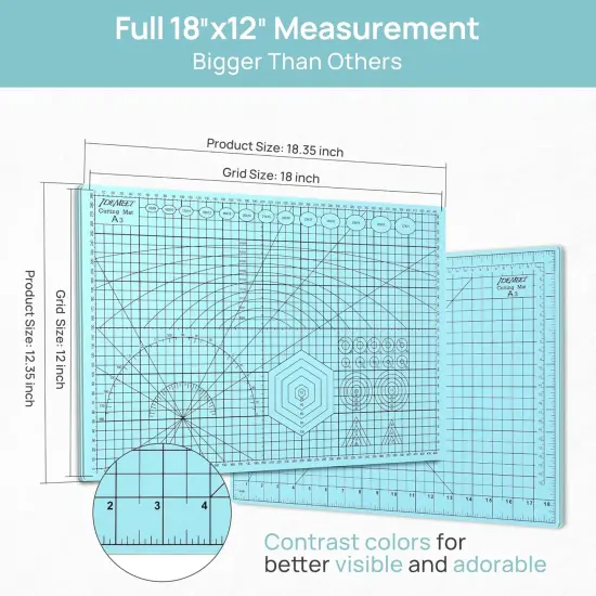 Full 18''x12'' Grid Size Self Healing Cutting Mat, A3 Rotary Cutting Sewing Mat, 5-Ply Double Sided Cutting Board for Crafts Sewing Quilting Hobby Fabric Precision Scrapbooking Project, Aqua Blue {2}