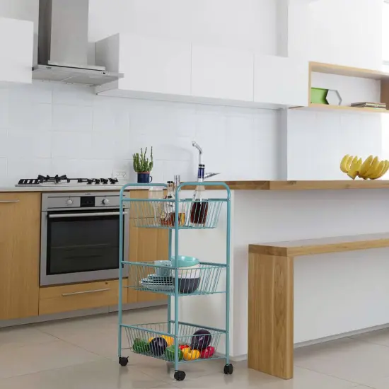 Large 3-Tier Rolling Basket Cart Metal Storage Trolley with Shelves & Lockable Wheels {4}