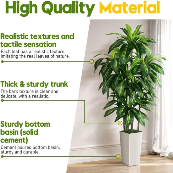 Artificial Dracaena Tree Indoor, 5FT Tall Fake Tree with White Tall Planter, Artificial Trees Fake Yucca Potted Tree for Home Office Living Room Decor, Tall Artificial Plant for Housewarming {2}