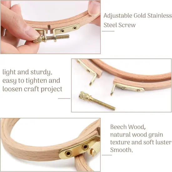 3 Pcs 3 Sizes Beech Wood Embroidery Hoops, Cross Stitch Hoop Wooden Circle for Embroidery, Cross Stitch, Needlework, Art Craft Sewing and Hanging, Wedding Wreath Decoration {2}