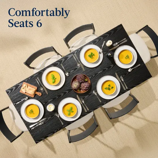 Best Choice Products 7-Piece Modern Industrial Dining Set, Table w/6 Upholstered Chairs Black/Ivory {4}