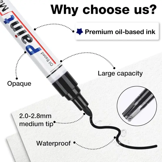 Black Paint Pen Permanent Marker Waterproof -4 Black paint markers,paint marker for Metal,Rocks,Wood,Plastic,Tire,Glass,Fabric,label,Medium Tip,Oil Based Markers Pens Permanent {2}