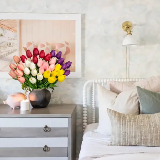 24 Pcs Artificial Tulips Flowers Mixcolor Real Touch Fake Tulips Fake Flowers {4}