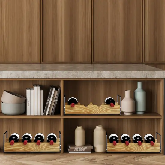 3-Tier Stackable Wine Rack Holds 4 Bottles per Tier, Metal & Bamboo Wine Storage Rack {6}