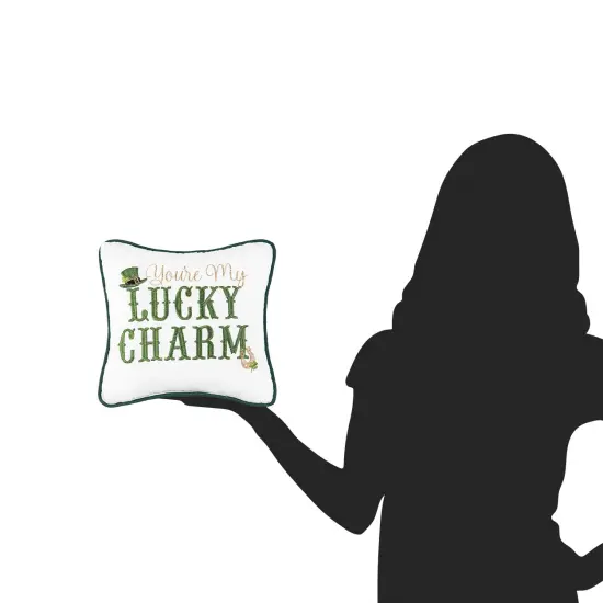 St. Patrick's Day "You're My Lucky Charm" Embroidered Small/Petite Accent Pillow, 10" x 10" {6}