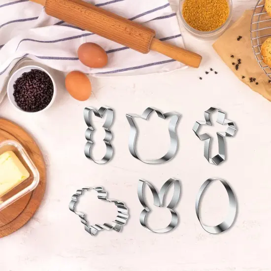6 Pieces Easter Metal Cookie Cutters Set For Kitchen Baking, Easter Egg Rabbit Cross Cookie Mold Stainless Steel For Easter Day Holiday Party Baking Gift Small Biscuit Cutters {4}