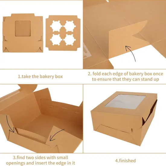 100Pcs Cupcake Boxes 4 Count Cupcake Containers 6x6x3 Inch Brown Cupcake Box Bulk for Cupcakes Muffins Cookies Pastries {4}