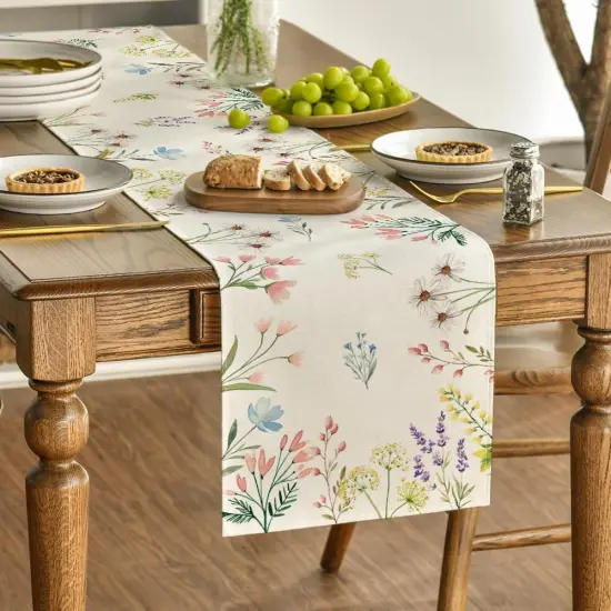 Flowers Floral Summer Table Runner, Seasonal Spring Fall Kitchen Dining Table Decoration for Home Party 13x72 Inch {3}