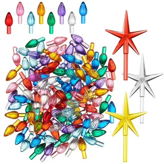 Casafield Ceramic Christmas Tree Replacement Lights - 108 Multi-color Bulbs and 3 Star Toppers {1}