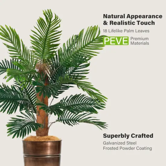 6FT Artificial Palm Tree with Galvanized Steel Bronze Tall Planter, Realistic Fake Silk Faux Tropical Areca Plants {3}