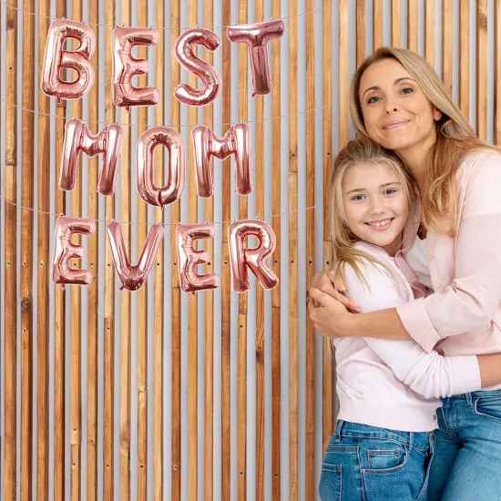 16 Inches Best Mom Ever Balloons Hanging Banner Decorations, Rose Gold Aluminum Foil Letter Balloons for Mother's Day Birthday Baby Shower Gender Reveal Party Supplies {4}