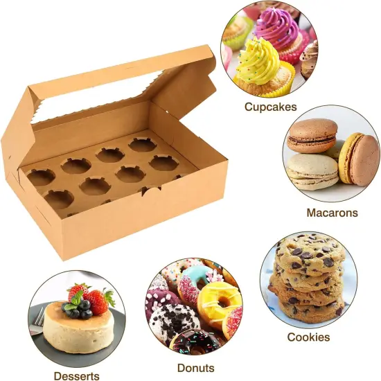 34 Sets Cupcake Boxes, Hold 12 Count Cupcake Containers, Brown Containers with Window and Inserts, 13 x 10 x 3.5 Inches Kraft Bakery Carrier Boxes for Birthday Holiday Party Bakery Supplies {5}