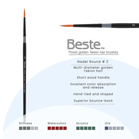 Creative Mark Beste Golden Taklon Nadel Round #2 - 3 Pack Artist Brush, Professional Watercolor Brushes, For Acrylic Painting, Short Handle, Sharp Edges, Hand-Tied & Shaped {3}