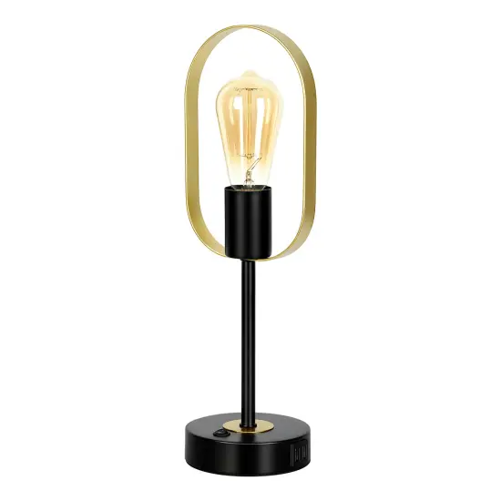 Modern Oval Ring Table Lamp Unique Desk Light with 2 USB Ports & AC Outlet for Bedroom, Office, or Living Room {1}
