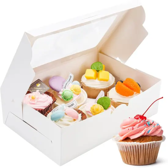 Cupcake Boxes with Inserts 6 Holders, White Standard Bakery Boxes with Window Food Grade Cupcake Containers 6 Count for Muffins, Pack of 15 {1}