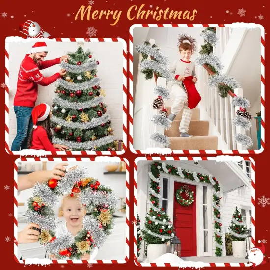50 Feet Christmas Garland, Non-lit Soft for Indoor Decor or Outdoor Use, Premium Quality, for Party Decorations, Stairs, Railing, Closets, Windows, Birthday Party (Silver) {4}