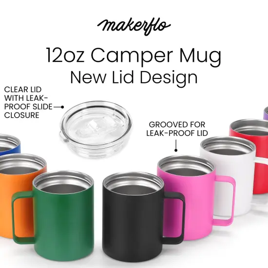 Makerflo 12 oz Powder Coated Camper Mug with Leak-Proof Clear Lid, Ideal for Craft and Personalization (Laser Engraving, UV DTF, Epoxy, and Vinyl) Yellow {6}