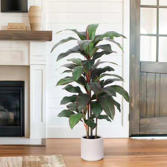 Artificial Dracaena Plant Indoor 4 FT, Fake Tree with White Planter, Faux Yucca Silk Floor Plants Indoor {5}