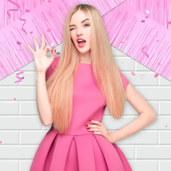 6 Pack 10 Ft Macaron Pink Foil Fringe Garland Metallic Tinsel Streamers Banner Wall Hanging Curtain Backdrop for Parade Floats, Christmas Day, Thanksgiving Day, Halloween, New Year Party Decoration {4}