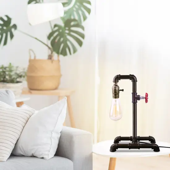 Industrial Water Pipe Table Lamp, Vintage Steampunk Night Light, Rustic Metal Water Pipe Desk Lamp for Bedroom, Living Room, Bar, and Office {1}