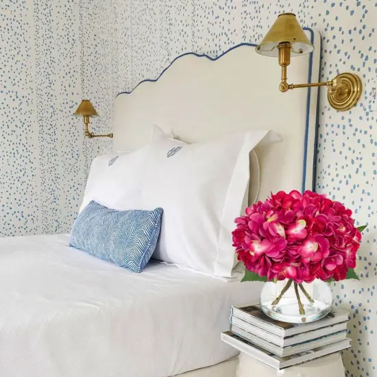 Hydrangea Artificial Flowers with Glass Vase Fuchsia Silk Faux Flowers Arrangements in Vase with Faux Water Fake Floral Bulk Bouquet for Home Decor Table Centerpiece Decorations {5}