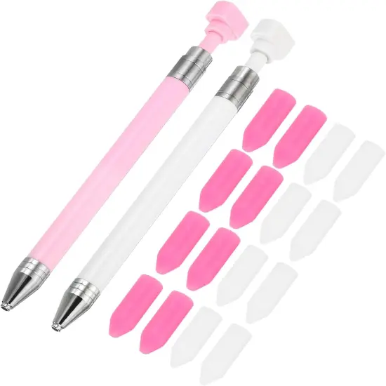 Diamond Art Pen with Wax, Diamond Art Accessories 2Pcs Refillable Wax Pen with 4Pcs Wax for Diamond Art Nail DIY Craft, Pink White {1}