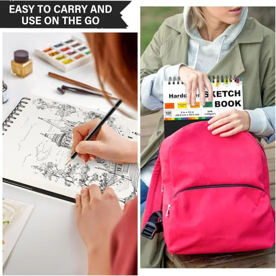 Black Sketchbook Hardcover 100 Sheets (68lb/120gsm) Acid Free Art Paper for Drawing {4}