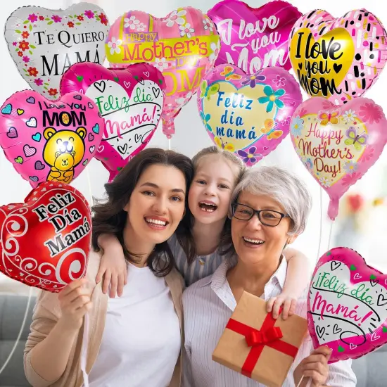 Mother Day Foil Balloons, 24Pcs Premium Happy Mother’s Day Balloons, Large Size Best Mom Day Heart Balloons for Mother's Day Party Birthday Decorations Supplies {2}