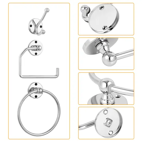 4-Piece Stainless Steel Bathroom Set Toilet Paper Holder, Towel Ring & 2 Hooks Rustproof Compact Design, Easy Installation for Modern Bathrooms {3}